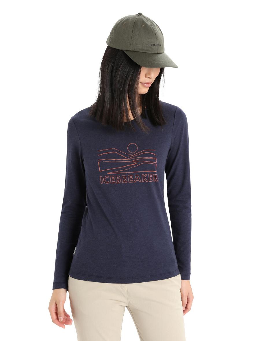 Long Sleeve Icebreaker Merino Central Classiche T-Shirt Sunset Femme Bleu Marine | FR 1633XYUF